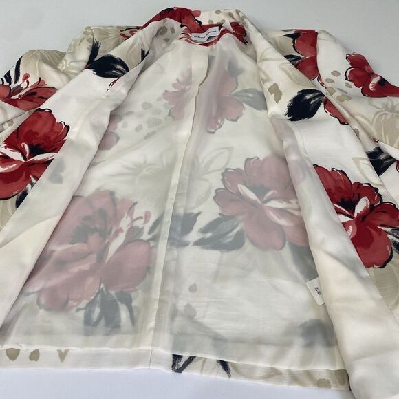 Alfred DunnerJacket Blazer Red Floral Quilted Open Front Lightweight Sz 20 used‎ - Picture 5 of 16